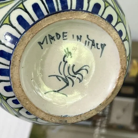 Vintage Floral Italian Ceramic Bud Vase With Handle Multi Flowers Artist Signed - Picture 15 of 16